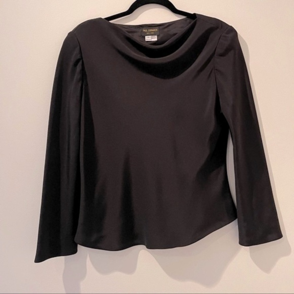 Vintage | 100% Silk 90’s Paul Cormack Black Long Sleeve  Blouse | Medium